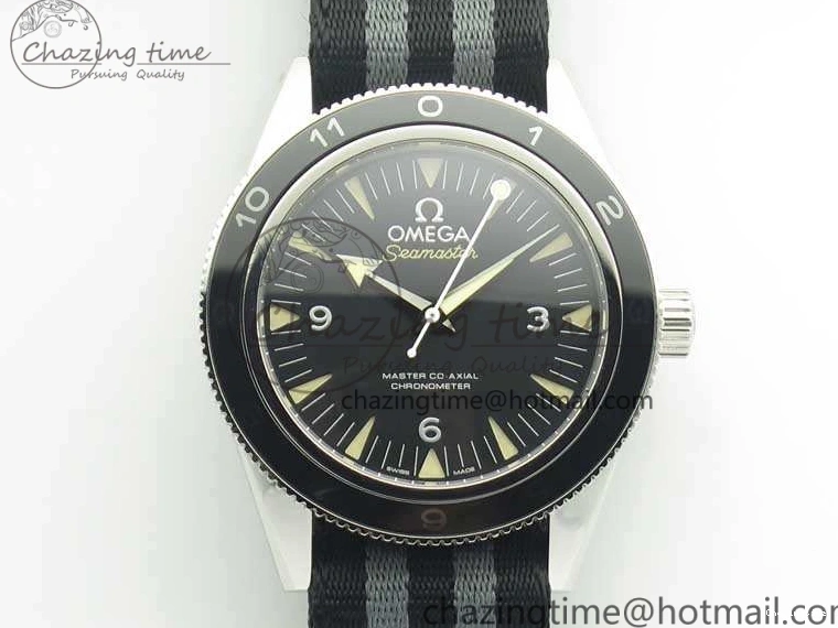 0228 Seamaster 300 Master Spectre SS MKS Best Edition Black Dial On Nylon Strap A SunProtective 8083